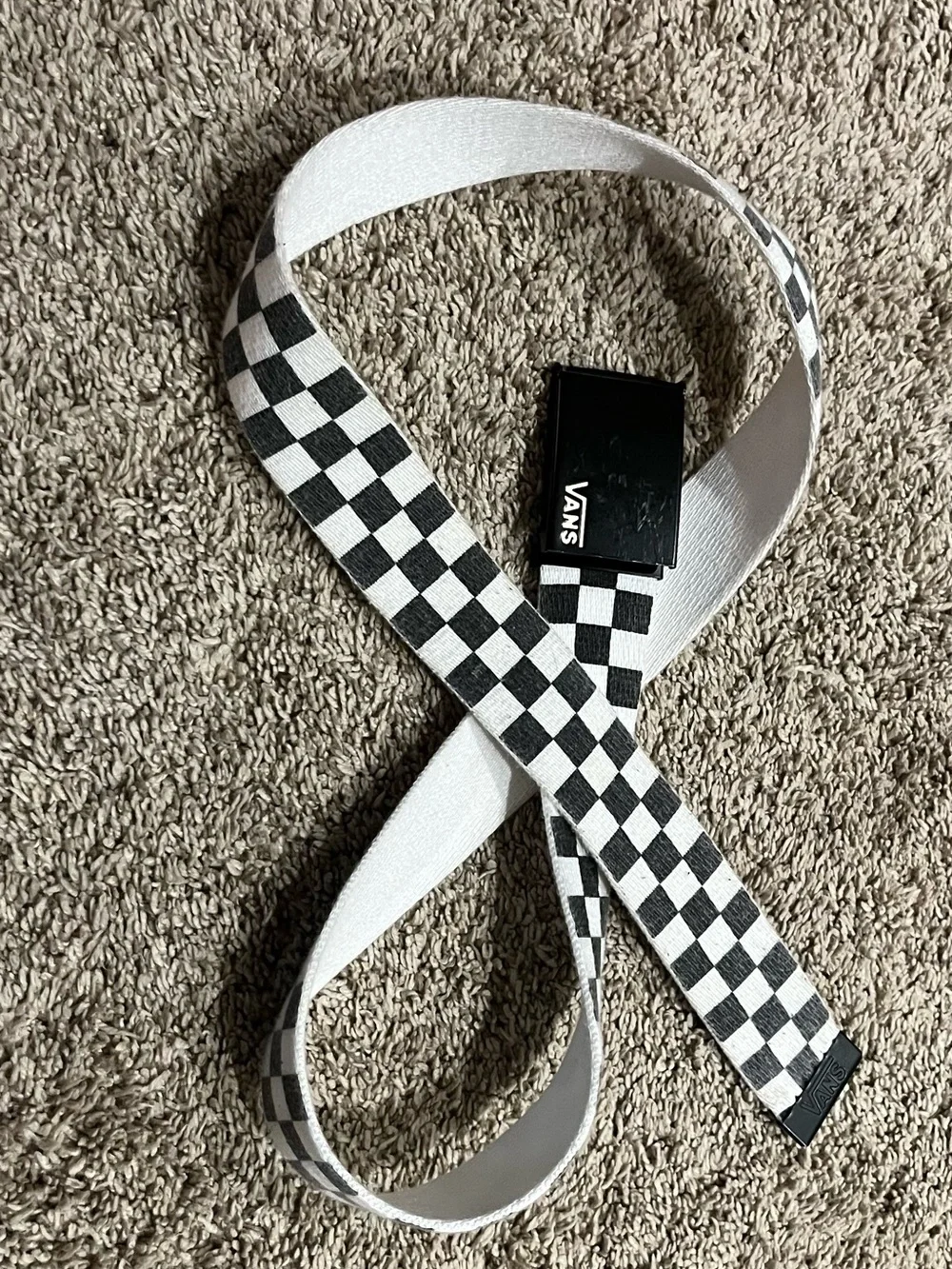 Vans Black & White Checkerboard Web Belt with Logo Buckle
